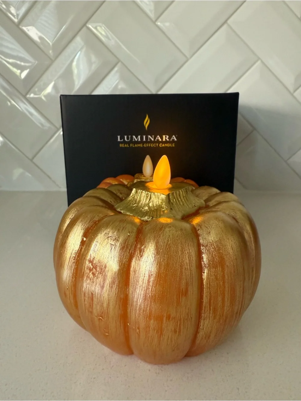 Luminara Autumn Maple Pumpkin Flameless Candle 5x4.5 NIB